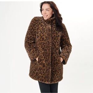 Dennis Basso Reversible Faux Fur Water Resistant Coat